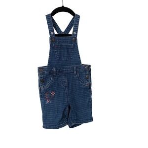 Hanna Andersson Baby Denim Polka Dot Overalls Shorts Embroidered Flowers Size 3T